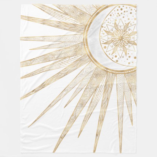 Elegantes Gold Doodles Sun Moon Mandala Design Fleecedecke (Vorderseite)