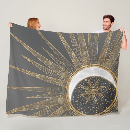 Elegantes Gold Doodles Sun Moon Mandala Design Fleecedecke (Beispiel)