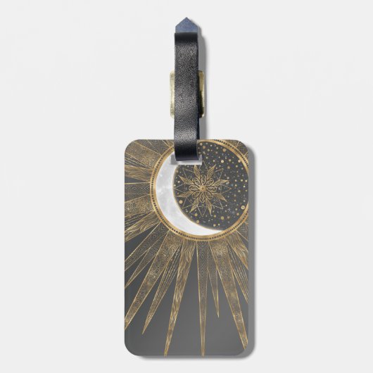 Elegantes Gold Doodles Sun Moon Mandala Design Gepäckanhänger (Rückseite vertikal)