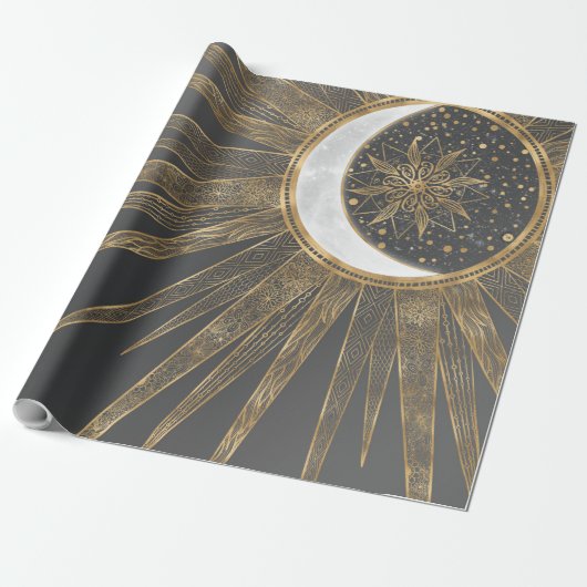Elegantes Gold Doodles Sun Moon Mandala Design Geschenkpapier (Ungerollt)