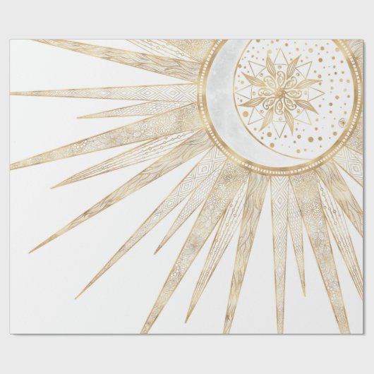 Elegantes Gold Doodles Sun Moon Mandala Design Geschenkpapier (Flach)