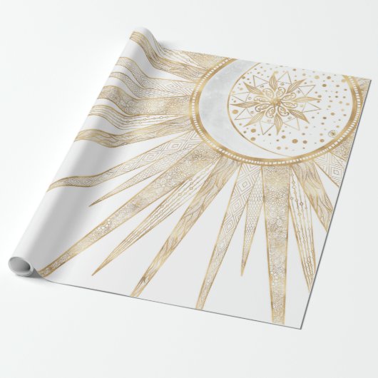 Elegantes Gold Doodles Sun Moon Mandala Design Geschenkpapier (Ungerollt)