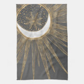 Elegantes Gold Doodles Sun Moon Mandala Design Geschirrtuch (Vertikal)