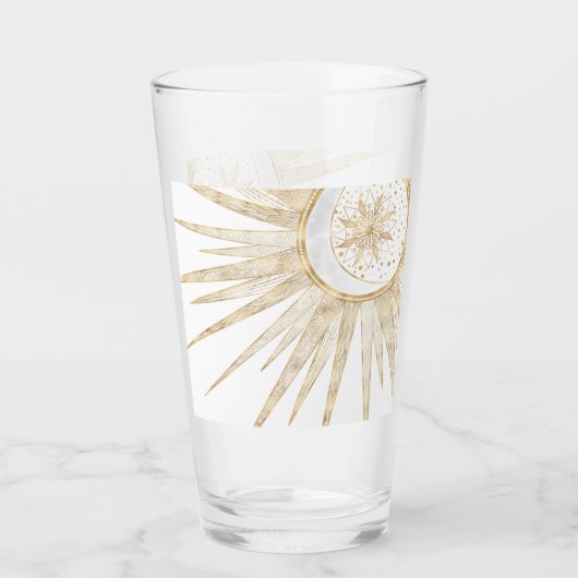 Elegantes Gold Doodles Sun Moon Mandala Design Glas (Vorderseite)