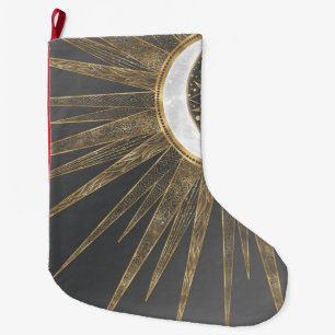 Elegantes Gold Doodles Sun Moon Mandala Design Großer Weihnachtsstrumpf