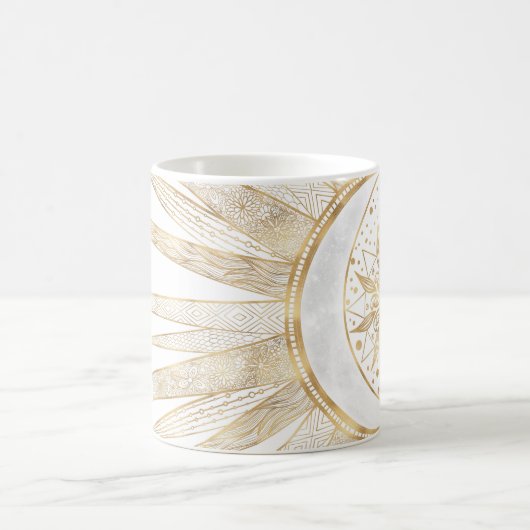 Elegantes Gold Doodles Sun Moon Mandala Design Kaffeetasse (Mittel)