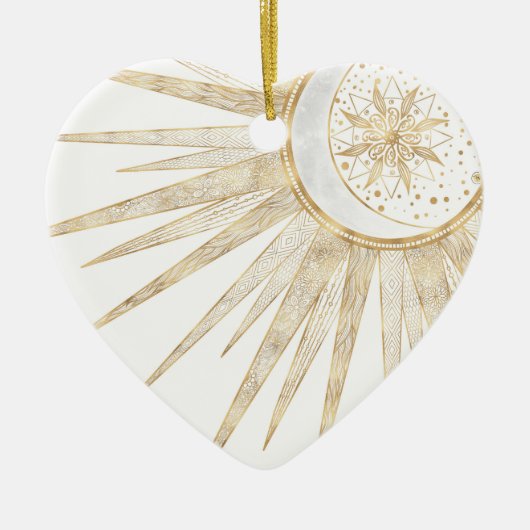 Elegantes Gold Doodles Sun Moon Mandala Design Keramik Ornament (Vorne)