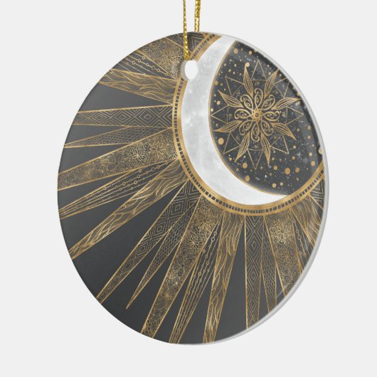 Elegantes Gold Doodles Sun Moon Mandala Design Keramik Ornament (Links)