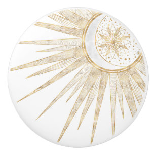 Elegantes Gold Doodles Sun Moon Mandala Design Keramikknauf