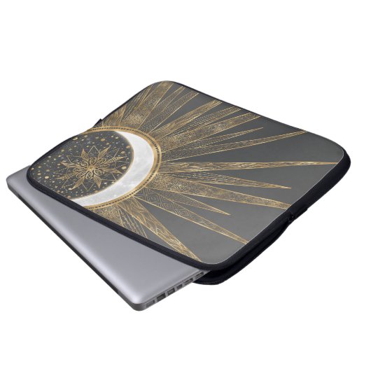 Elegantes Gold Doodles Sun Moon Mandala Design Laptopschutzhülle (Vorne Knopf)