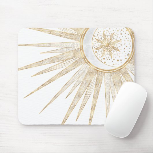 Elegantes Gold Doodles Sun Moon Mandala Design Mousepad (Mit Mouse)