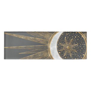 Elegantes Gold Doodles Sun Moon Mandala Design Namenschild