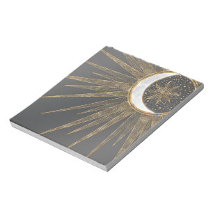 Elegantes Gold Doodles Sun Moon Mandala Design Notizblock