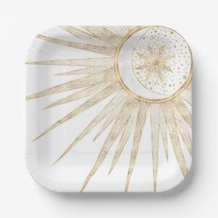 Elegantes Gold Doodles Sun Moon Mandala Design Pappteller