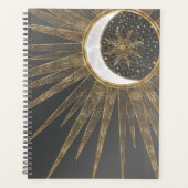 Elegantes Gold Doodles Sun Moon Mandala Design Planer (Vorderseite)