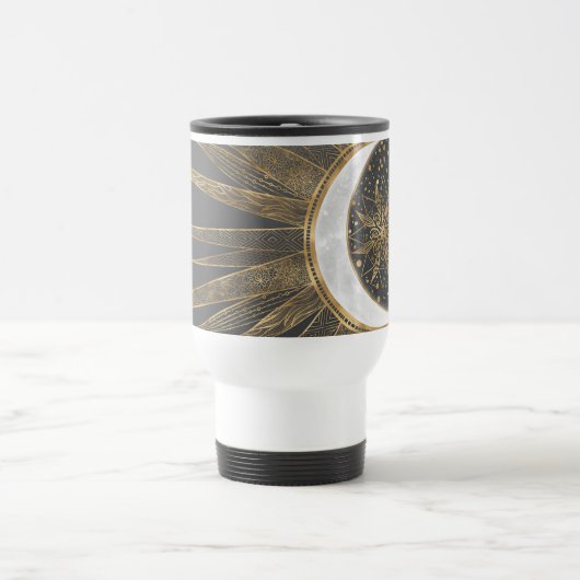 Elegantes Gold Doodles Sun Moon Mandala Design Reisebecher (Mittel)