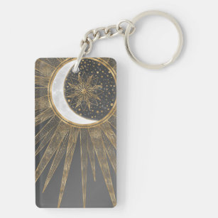 Elegantes Gold Doodles Sun Moon Mandala Design Schlüsselanhänger