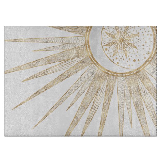 Elegantes Gold Doodles Sun Moon Mandala Design Schneidebrett (Vorderseite)
