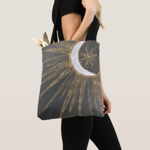 Elegantes Gold Doodles Sun Moon Mandala Design Tasche