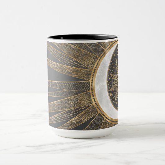 Elegantes Gold Doodles Sun Moon Mandala Design Tasse (Zentrum)
