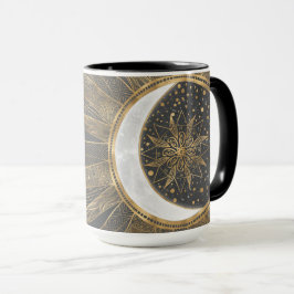 Elegantes Gold Doodles Sun Moon Mandala Design Tasse