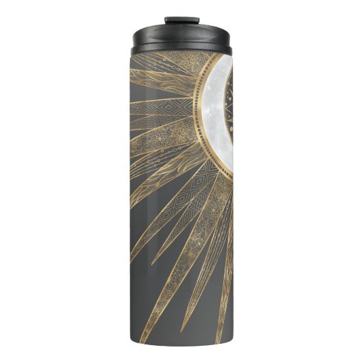Elegantes Gold Doodles Sun Moon Mandala Design Thermosbecher (Vorderseite)