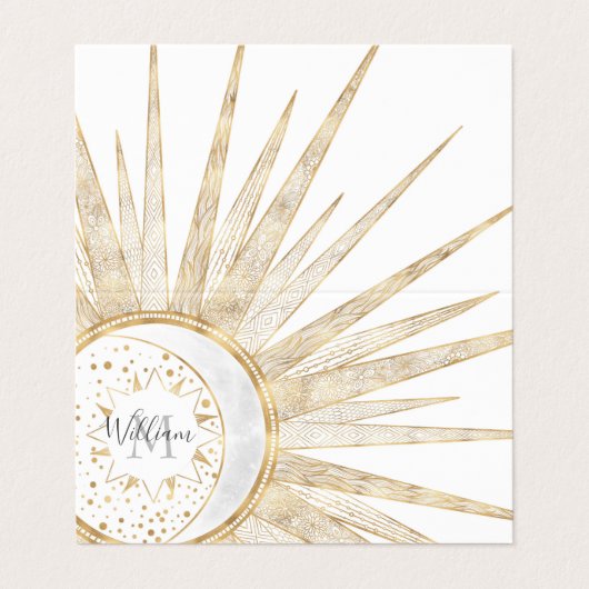 Elegantes Gold Doodles Sun Moon Mandala Design Visitenkarten (Außenseite Aufgefaltet)
