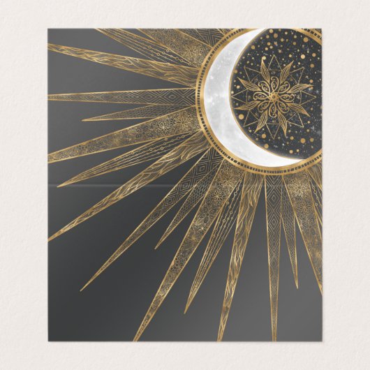 Elegantes Gold Doodles Sun Moon Mandala Design Visitenkarten (Außenseite Aufgefaltet)