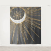 Elegantes Gold Doodles Sun Moon Mandala Design Wandteppich (Vorderseite)