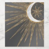 Elegantes Gold Doodles Sun Moon Mandala Design Weinetikett (Einzelnes Label)