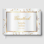 Elegantes Gold Dots und White Satin Guestbook Gästebuch (Vorderseite)