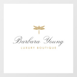 Elegantes Gold-Dragonfly-Logo in Weiß Fensteraufkleber