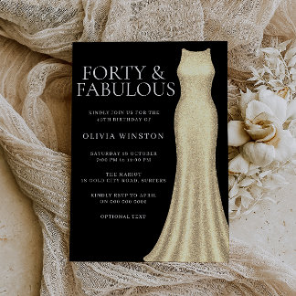 Elegantes Gold Dress & Black Womans 40. Geburtstag Einladung