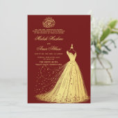 Elegantes Gold Dress Burgundy Islamische Hochzeit Einladung (Stehend Vorderseite)