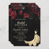 Elegantes Gold Dress Rote Rosen Schwarzes Brautpar Einladung (Vorne/Hinten)