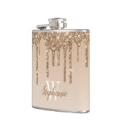 Elegantes Gold Dripping Imitats Glitzer Monogram Flachmann (Links)