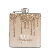 Elegantes Gold Dripping Imitats Glitzer Monogram Flachmann (Vorderseite)