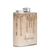 Elegantes Gold Dripping Imitats Glitzer Monogram Flachmann (Rechts)