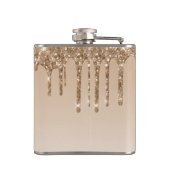 Elegantes Gold Dripping Imitats Glitzer Monogram Flachmann (Rückseite)