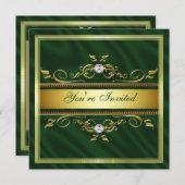 Elegantes Gold Dunkelgrünes Seide/Satin Einladungs Einladung (Vorne/Hinten)