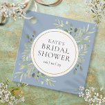 Elegantes Gold Dusty Blue Greenery Brautparty Geschenkanhänger<br><div class="desc">Dieses elegante botanische Brautparty-Design mit zarten Aquarellfarben-Blätter auf einem staubblauen Hintergrund kann mit Ihren speziellen Brautparty-Informationen personalisiert werden. Entwickelt von Thisisnotme©</div>