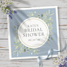 Elegantes Gold Dusty Blue Greenery Brautparty Serviette