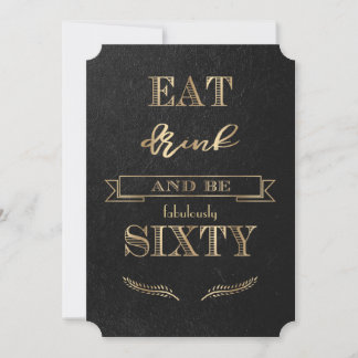 Elegantes Gold EAT DRINK und sein SIXTY Geburtstag Einladung