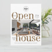 Elegantes Gold Effect Business Open House Ein Foto Einladung (Stehend Vorderseite)