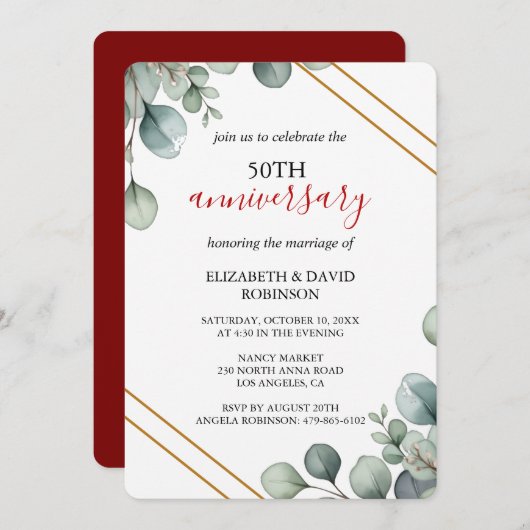 Elegantes Gold einfaches 50. Hochzeitstag Einladung (Vorne/Hinten)