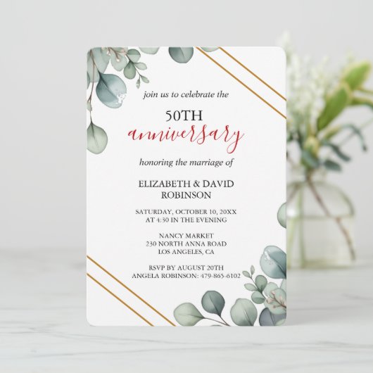 Elegantes Gold einfaches 50. Hochzeitstag Einladung (Stehend Vorderseite)