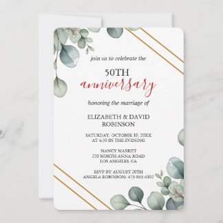 Elegantes Gold einfaches 50. Hochzeitstag Einladung