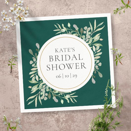 Elegantes Gold Emerald Greenery Brautparty Serviette