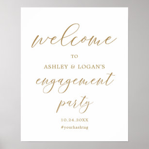 Elegantes Gold Engagement Party Willkommenspender Poster