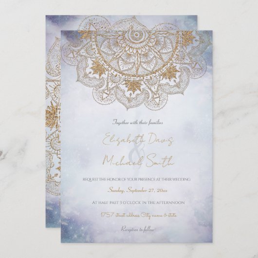 Elegantes Gold Eye Sun Moon Mandala Design Einladung (Vorne/Hinten)